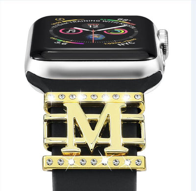 Gold stainless steel watch straps hardware accessory with rhinestones for Apple Watch