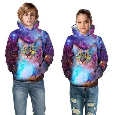 Digital print children's hoodie with colorful cat design for boys and girls