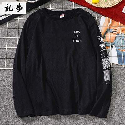 Black long sleeve cotton shirt for men with printed text and no-iron treatment