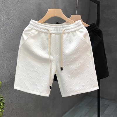 White jacquard shorts for men with elastic waistband and drawstring in micro-elastic polyester fabric