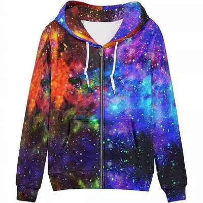 Men's hoodies 3D galaxy printed zipper hoodie with vibrant cosmic design